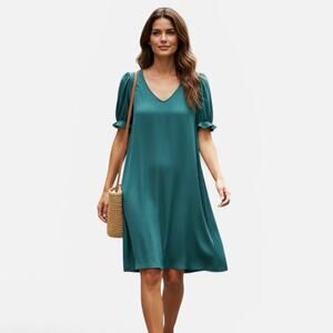 Unbranded Puff Sleeve Knit Dress With Pockets Green Womens Size XL